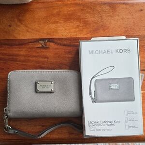 Michael Kors Gray Saffiano Wristlet Wallet